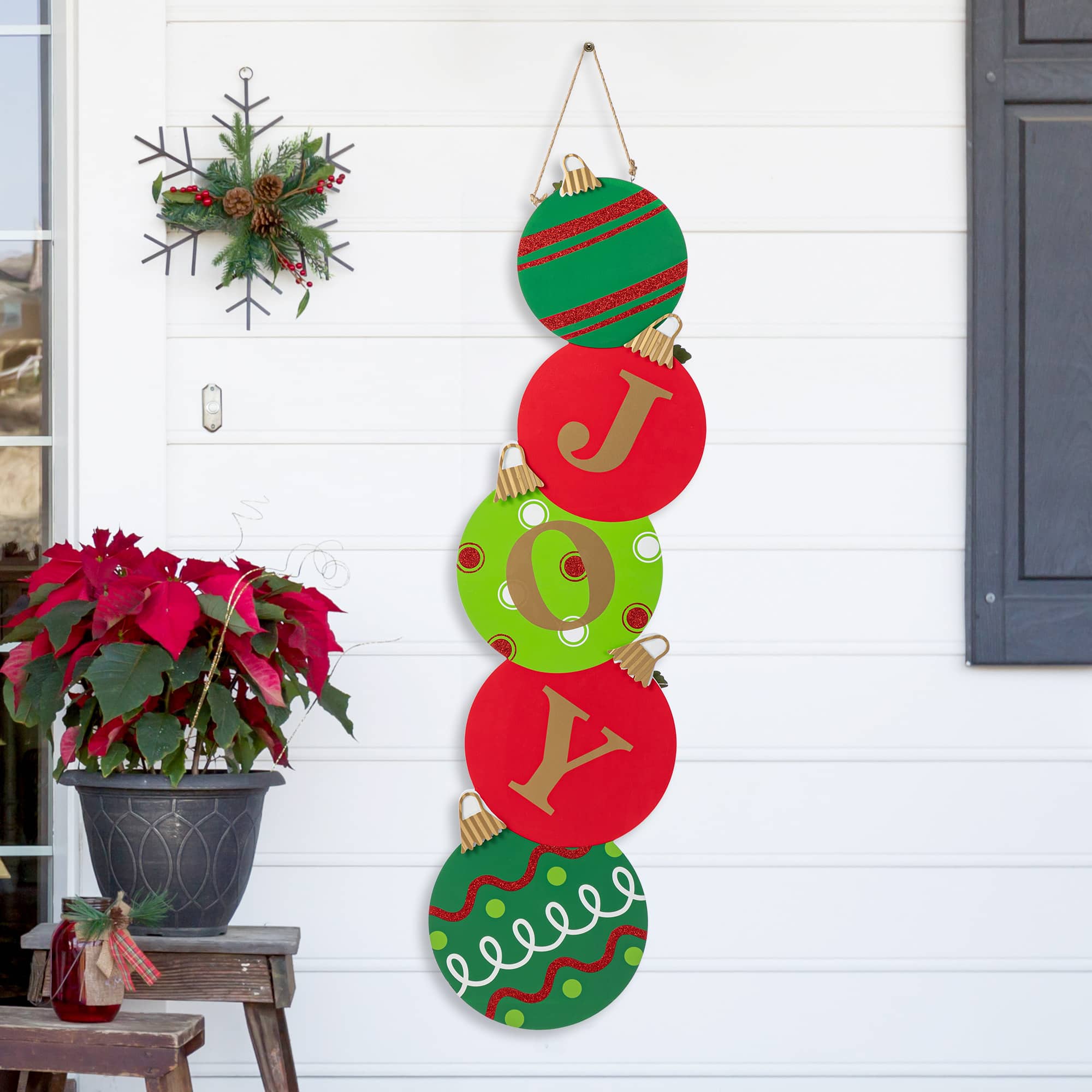 Glitzhome® 41.75" Fall and Christmas Double-Sided Wooden Pumpkin and Ornament Porch Sign